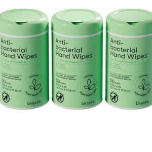 Lot of 3 Biopure Anti-Bacterial Hand Wipes, 50 ct. Canisters Total 150 Wipes